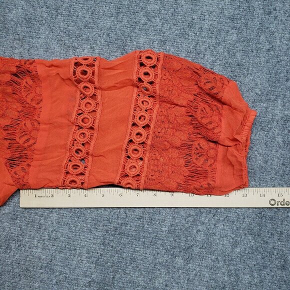 Chicos Blouse Womens 2 Orange Pure Rayon Floral 3/4 Sleeve Pullover Round Neck - Picture 11 of 11